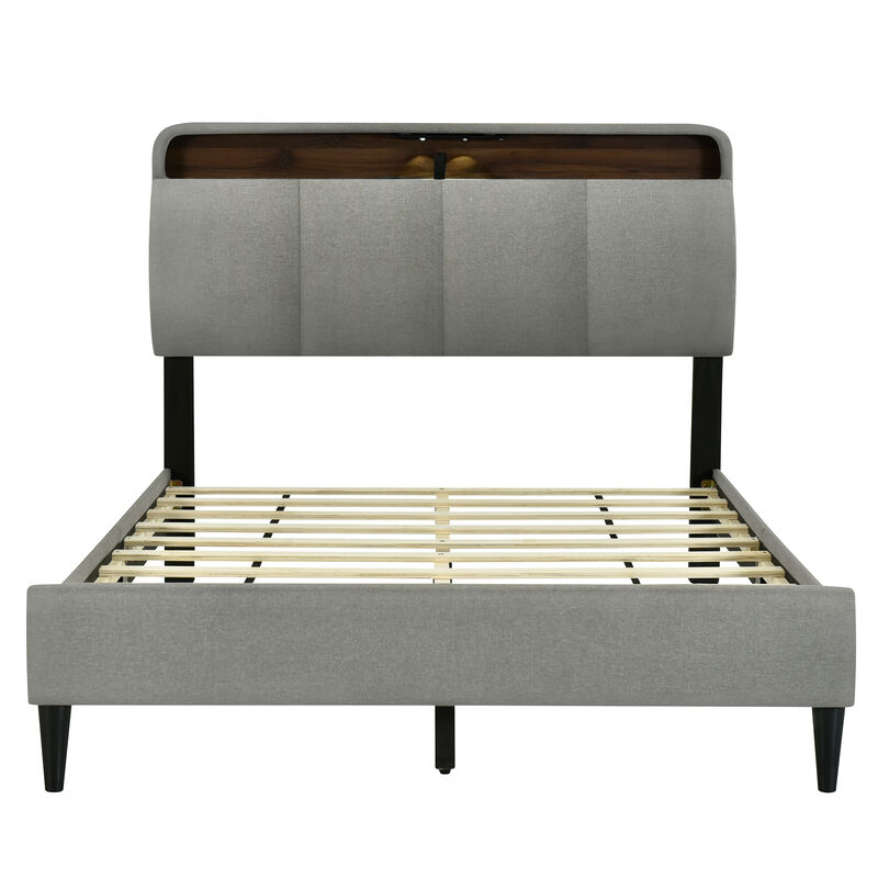 Merax Upholstered Platform Bed with Storage Headboard