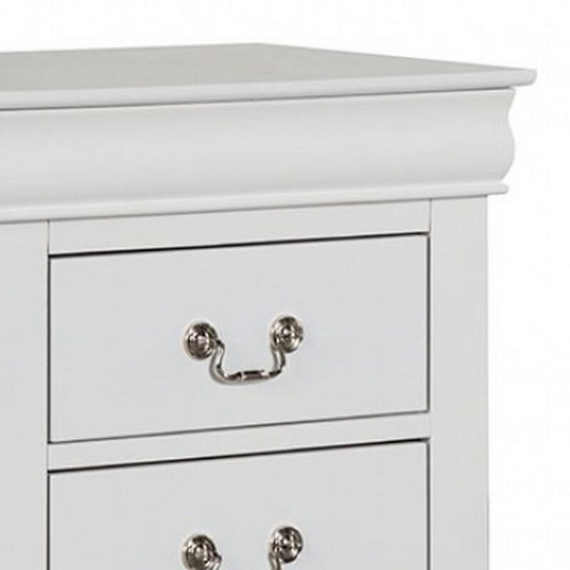 Ryla Nightstand, 2 Drawers, Classic White Solid Wood, Nickel Metal Handles