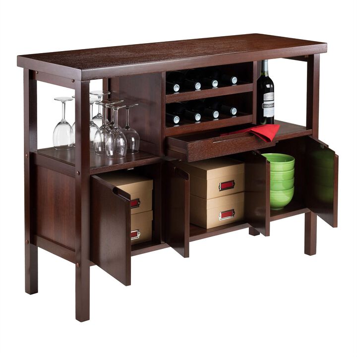 Hivvago Sideboard Buffet Table Wine Rack in Brown Wood Finish