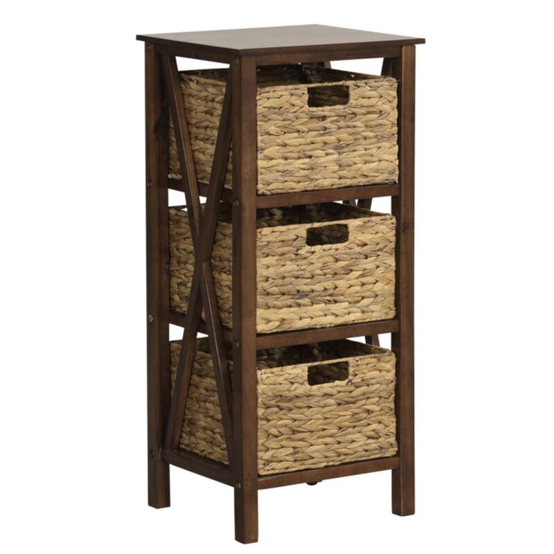 Hivvago Nightstand with Seagrass Baskets Narrow X-Design