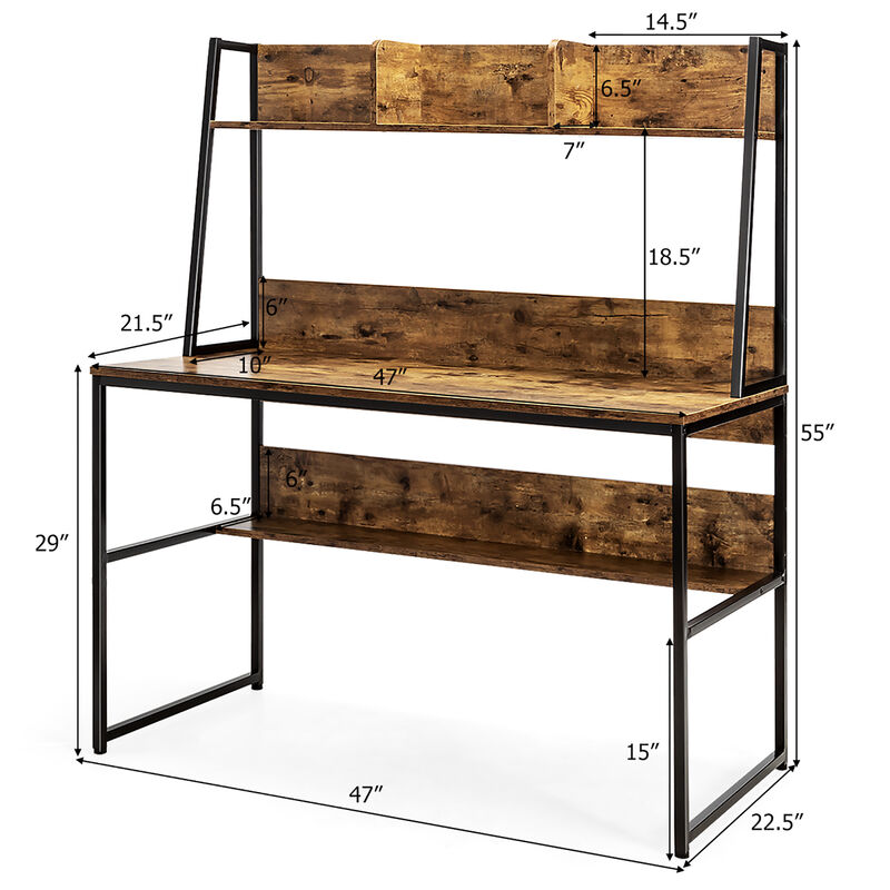 Costway 47'' Computer Desk w/ 3 Storage Cubes & Open Bookcase Home Office Natural