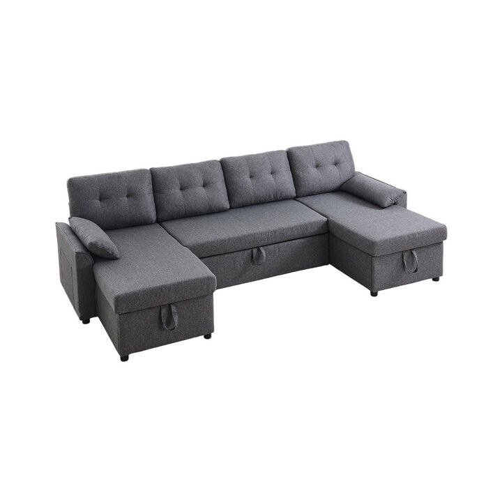 U-Shaped Convertible Sofa Bed with Double Chaise, Storage and Pull-Out Sleeper