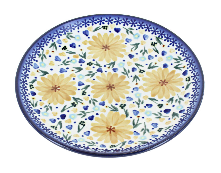 Blue Rose Polish Pottery Yellow Daisy Dessert Plate