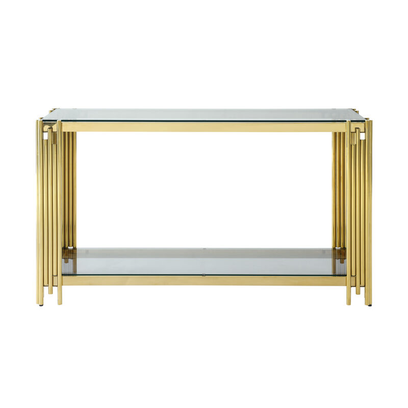 Gold Glass Console Table, 55" with Sturdy Metal Base