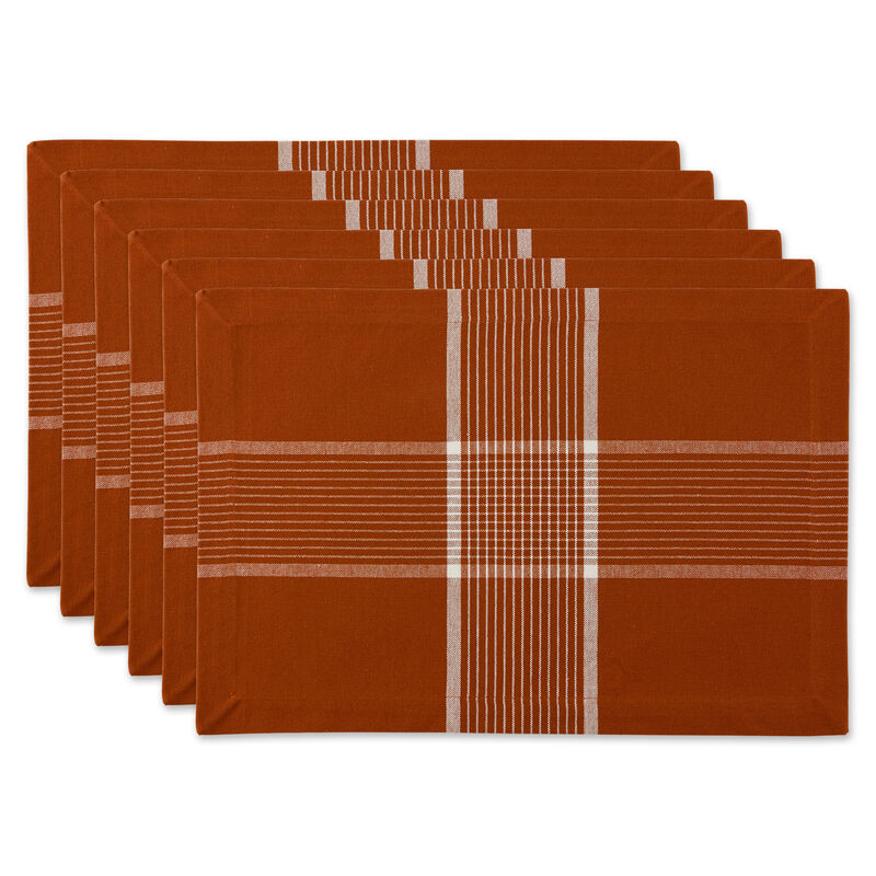 Set of 6 13" x 19" Orange and White Fiesta Rust Check Placemat