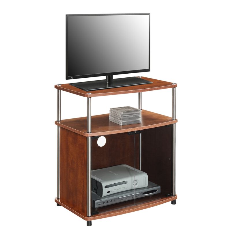Designs2Go TV Stand with Black Glass Storage Cabinet and Shelf