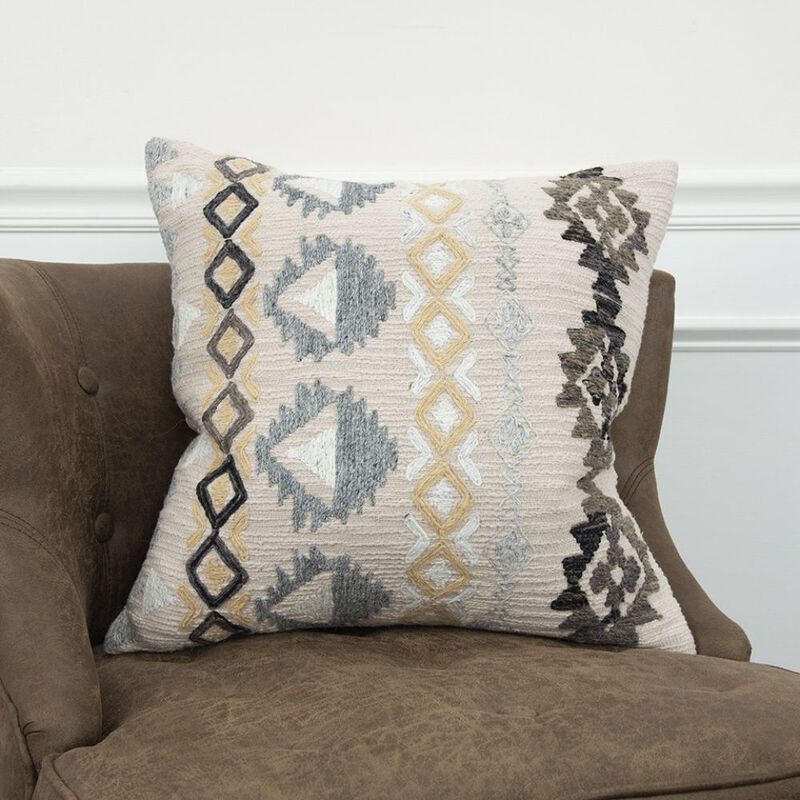 Homezia Brown Beige Tribal Embroidered Throw Pillow