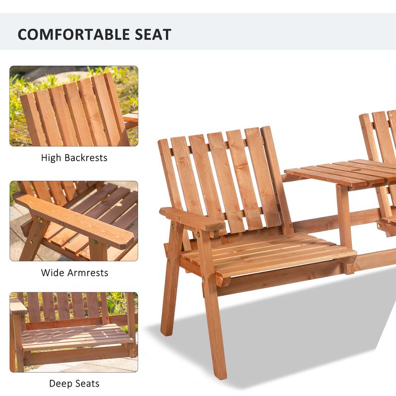 Orange Patio Love Seat: Wooden Bench with Center Table & Umbrella Hole