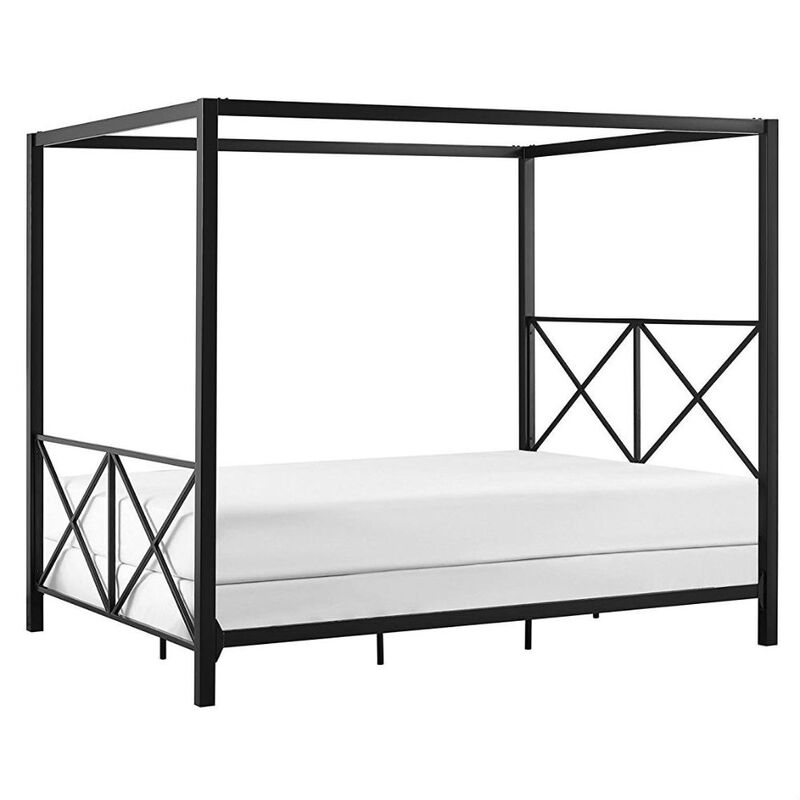Hivvago Queen size Modern Black Metal Four-Poster Canopy Bed Frame