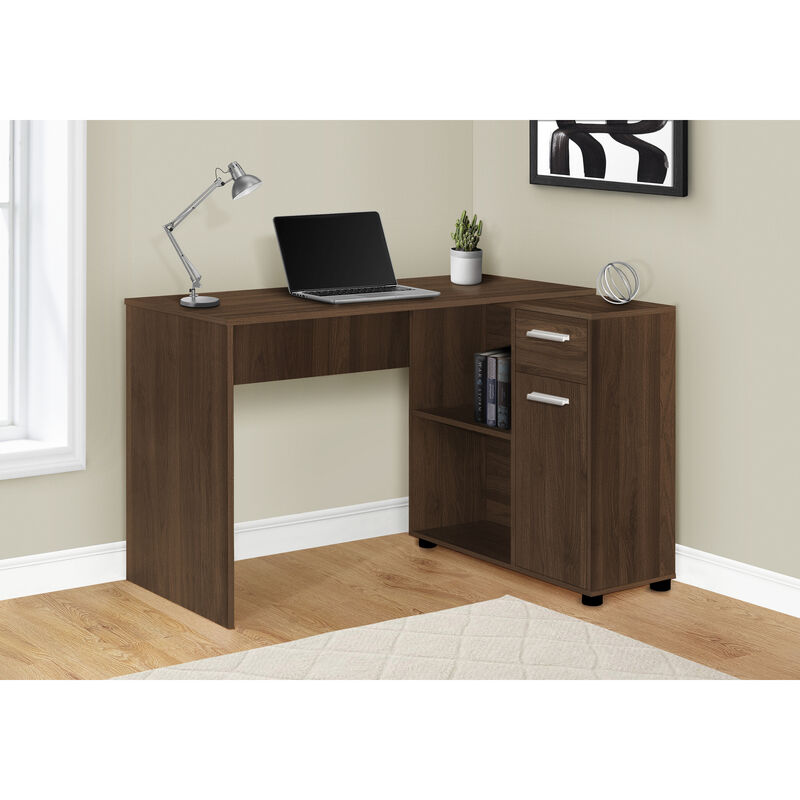 Monarch Specialties I 7348 Computer Desk, Home Office, Corner, Storage Drawers, 46"L, L Shape, Work, Laptop, Laminate, Walnut, Contemporary, Modern