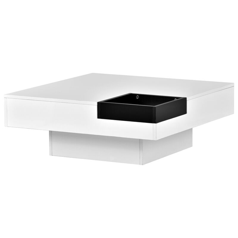 Merax Square Coffee Table with Detachable Tray and Plug-in 16-color LED Strip Lights Remote Control for Living Room