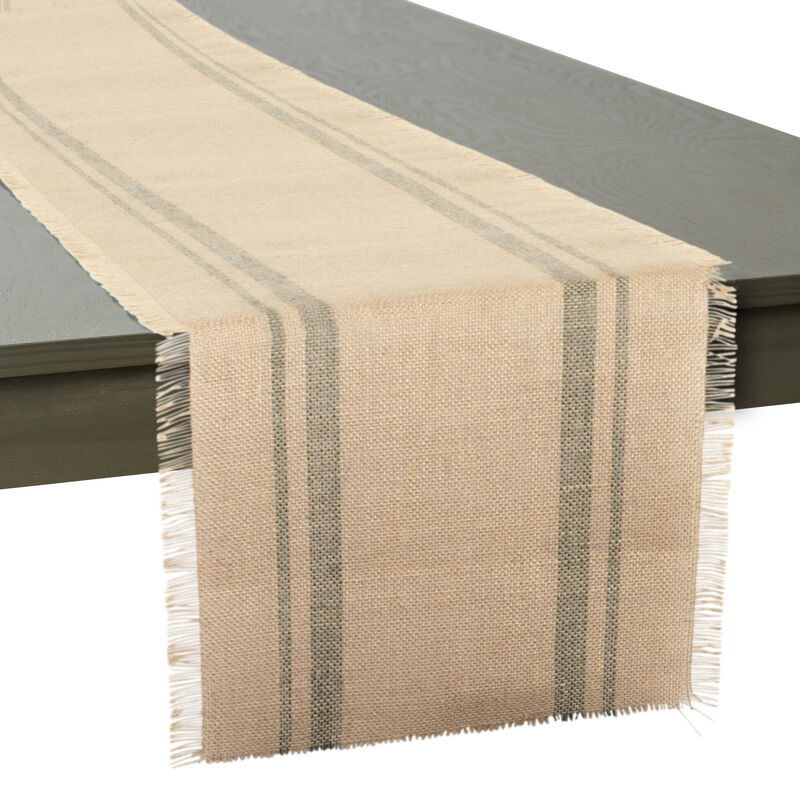 14" x 108" Pink And Gray Artichoke Double Border Burlap Table Runner