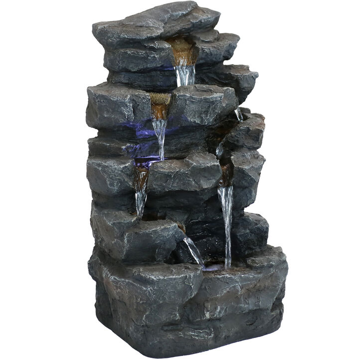 Sunnydaze Polyresin Grotto Falls Water Fountain with LED Lights - 24 in
