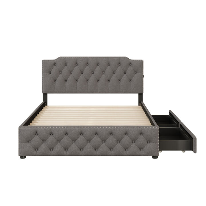 Merax Upholstered Platform Bed with 2 Drawers