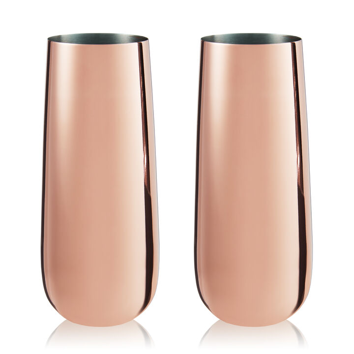 Stainless Steel Stemless Champagne Flutes in Copper Set of 2