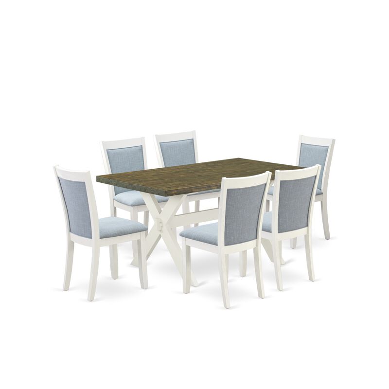 East West Furniture X076MZ015-7 7Pc Dining Room Set - Rectangular Table and 6 Parson Chairs - Multi-Color Color