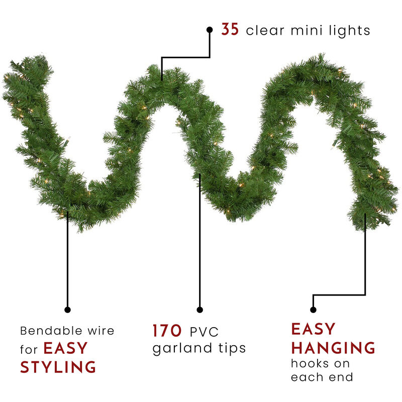 9' x 10" Pre-Lit Windsor Pine Artificial Christmas Garland - Clear Lights