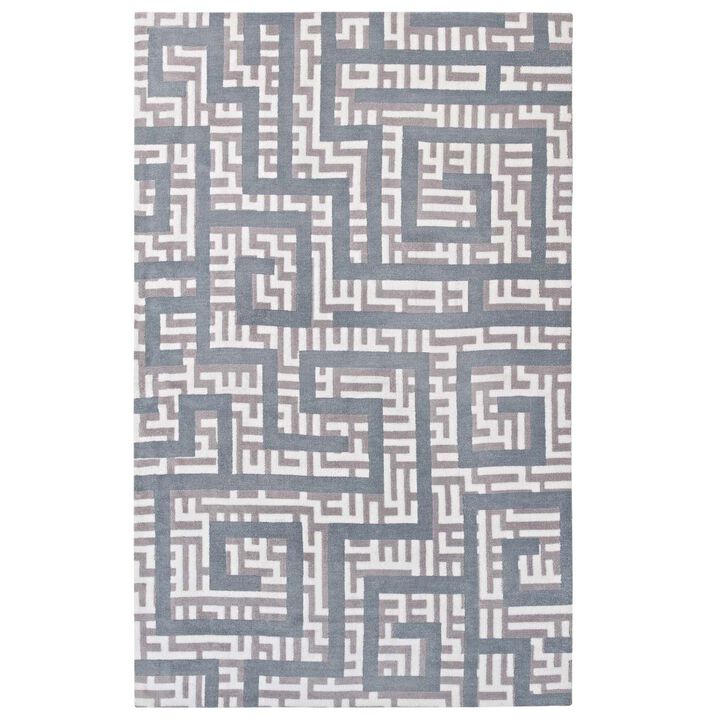 Nahia Geometric Maze 8x10 Area Rug - Ivory, Light Gray and Sky Blue