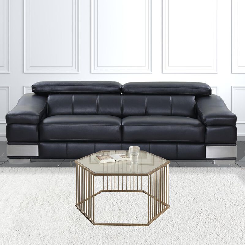 Homezia 34" Champagne And Clear Glass And Metal Hexagon Coffee Table