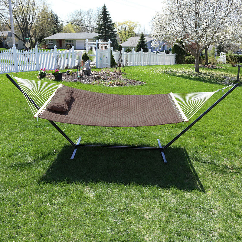 Sunnydaze 2-Person Quilted Hammock with 12' Steel Stand