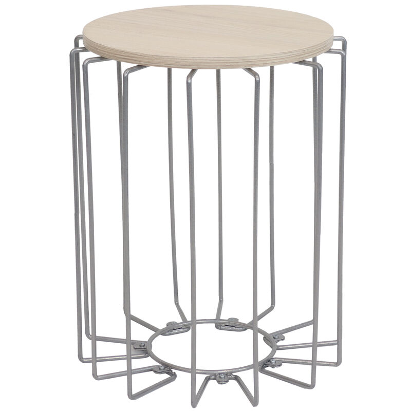 Sunnydaze Steel Wire End Table with Faux Woodgrain Tabletop