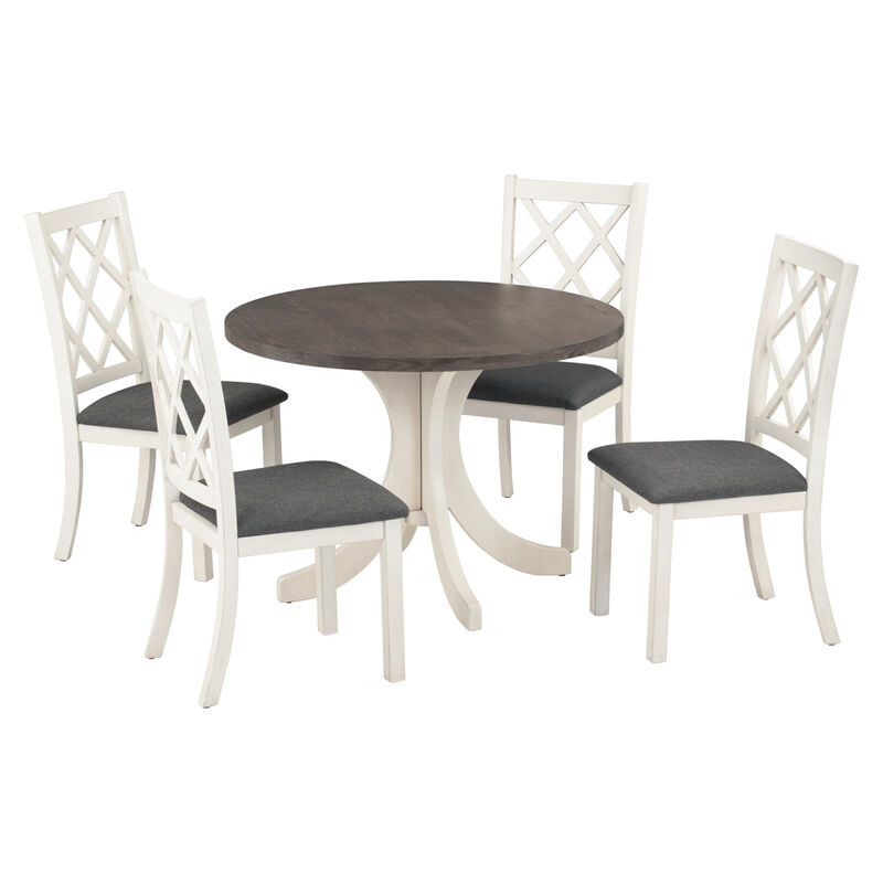 Mid-Century Solid Wood 5-Piece Round Dining Table Set