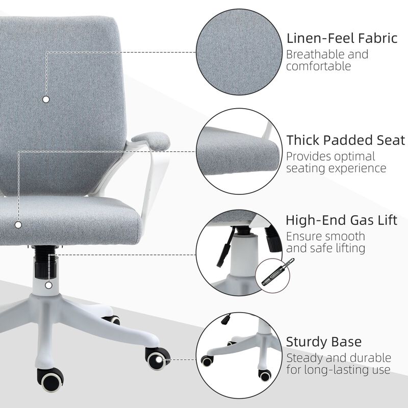 Grey Office Comfort: Mid Back Ergonomic Chair with Padded Armrests