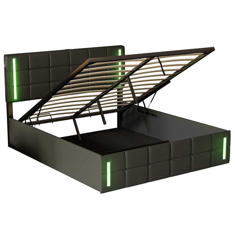 Storage Bed Frame Upholstered Platform Bed with LED Lights