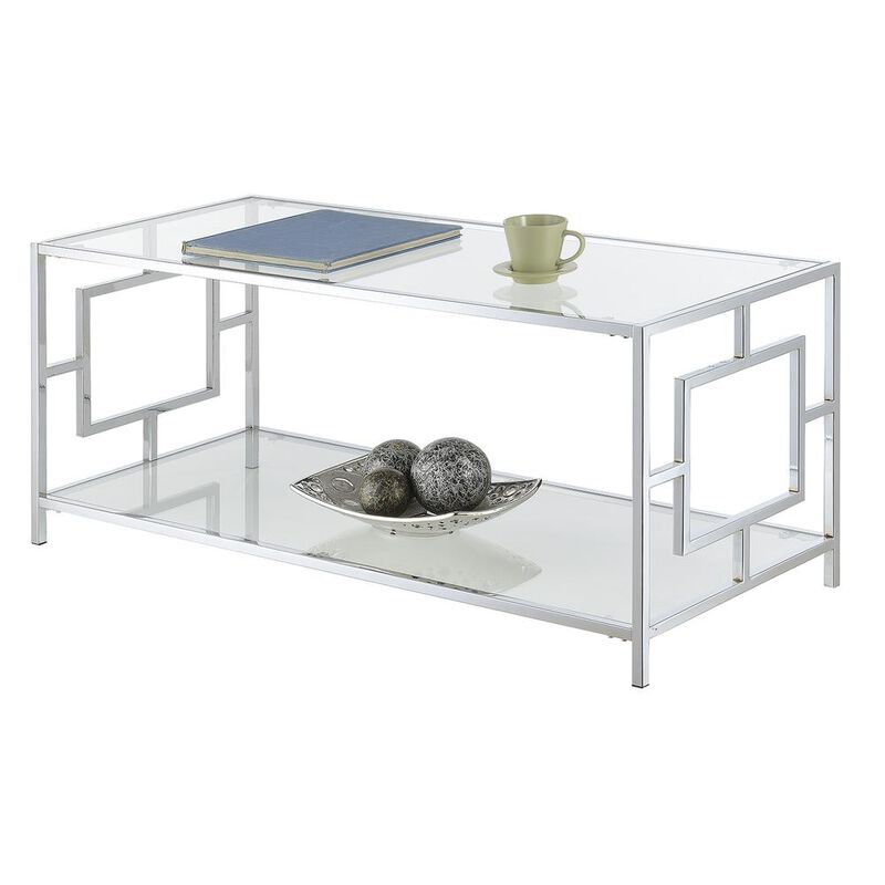 Convience Concept, Inc. Town Square Chrome Coffee Table with Shelf Glass/Chrome