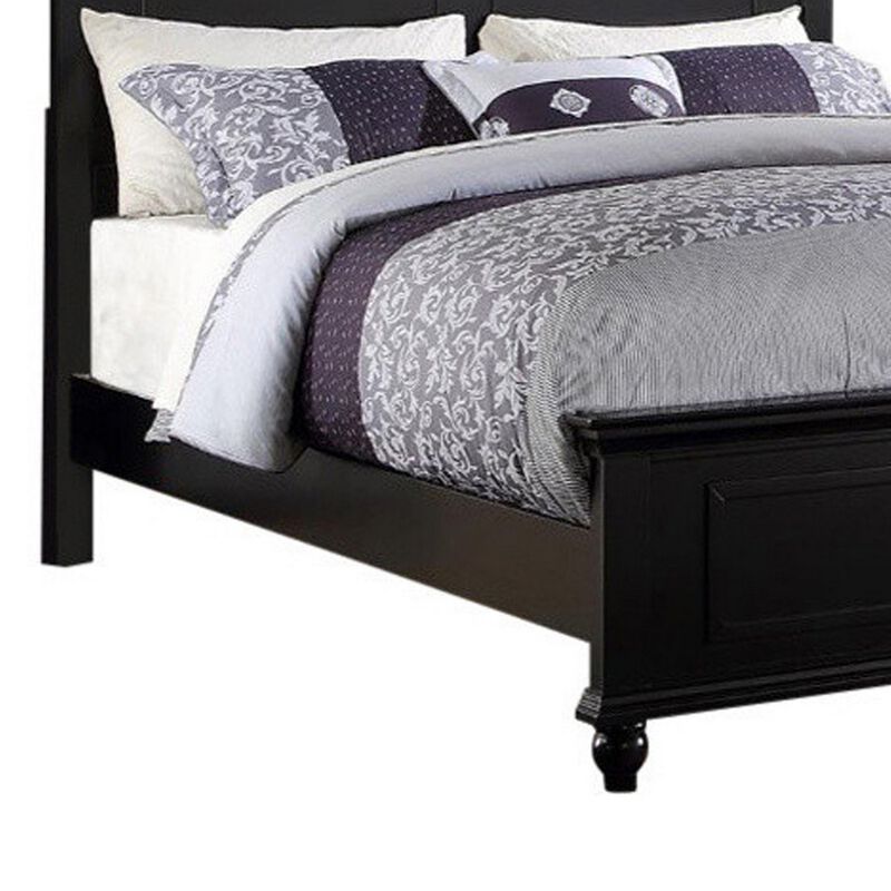 Seamless Wooden Queen Bed, Black-Benzara