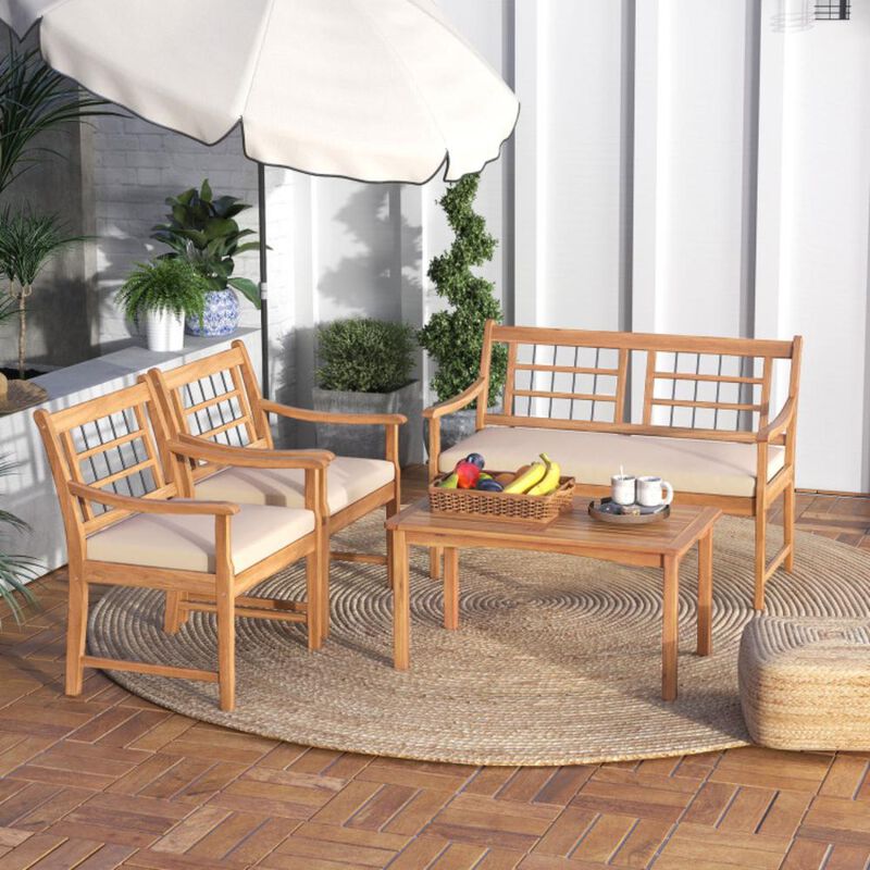 Hivvago 4 Piece Wood Patio Furniture with Armchairs Loveseat and Coffee Table