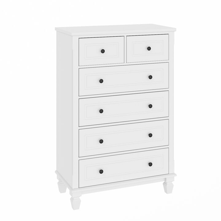 6-Drawers White Wood Chest of Drawers Dresser Vanity Table Storage Cabinet with Wooden Legs 47.4 in. H x 31.5 W x 15.7 D