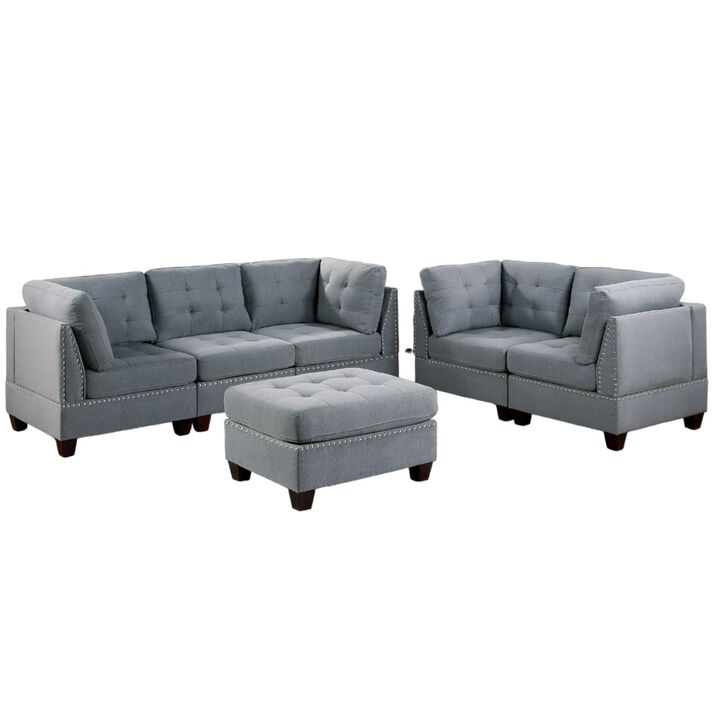6pc Modular Sofa Set Loveseat Couch Living Room Furniture Linen Fabric with Ottoman