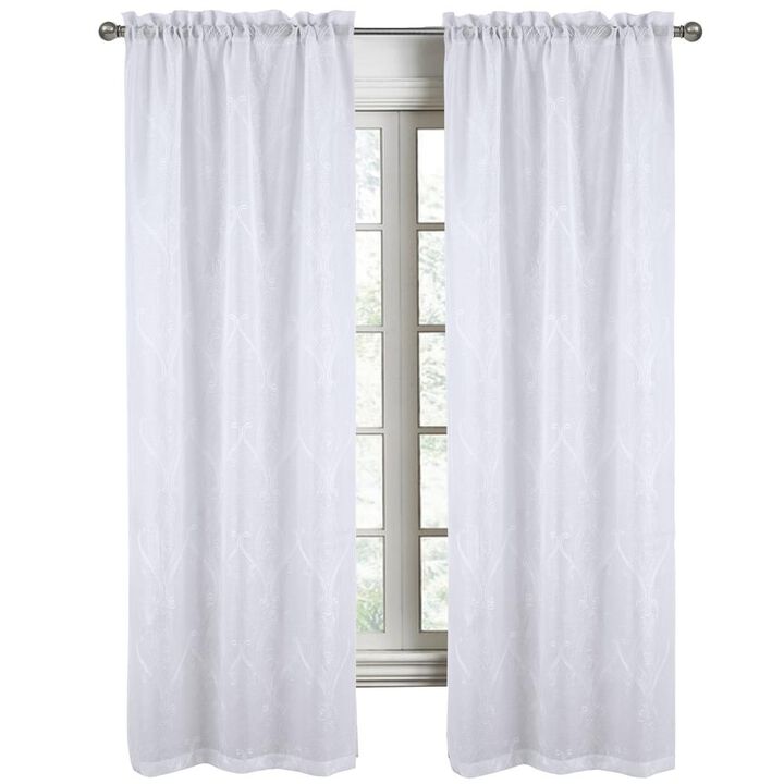 RT Designers Collection Pearl Emb Metallic Doily Rod Pocket Room Darkening Window Curtains for Bedroom 54" x 95" White