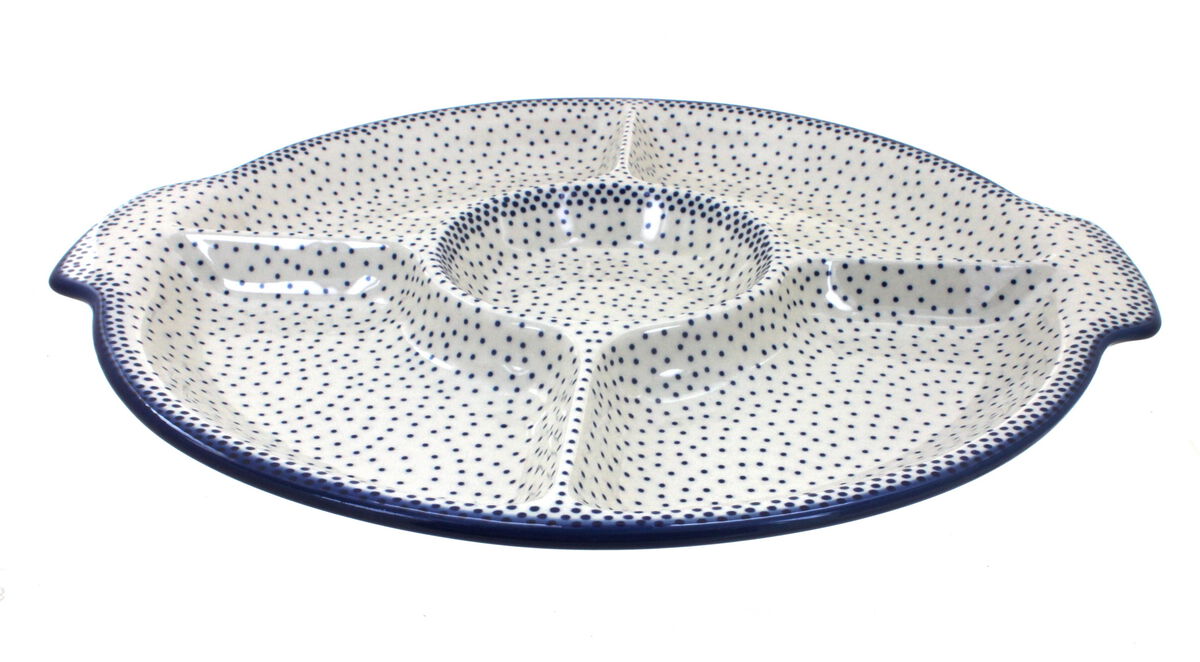 Blue Rose Polish Pottery Dots Chip & Dip Plate