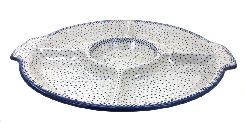 Blue Rose Polish Pottery Dots Chip & Dip Plate