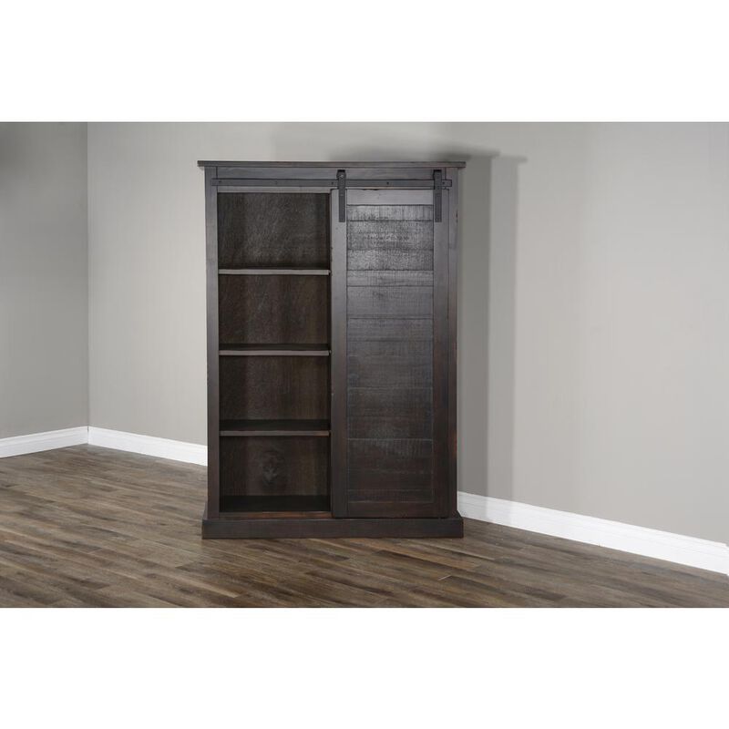 Sunny Designs 66 Adjustable Shelf Barn Door Wood Bookcase in Charred Oak