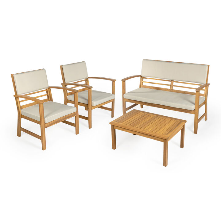 Barclay 4-Piece Modern Coastal Acacia Wood Conversation Outdoor Patio Set with Cushions