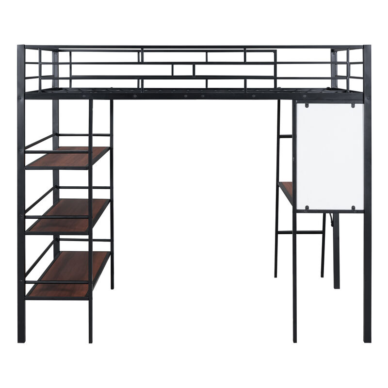 Merax Metal Loft  Bed with  Desk and 3 Layers of Shelves