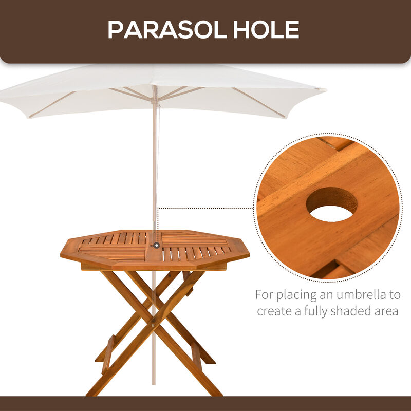 Outsunny 39" Acacia Wood Outdoor Dining Table, Octagon Patio Table with Umbrella Hole, Teak