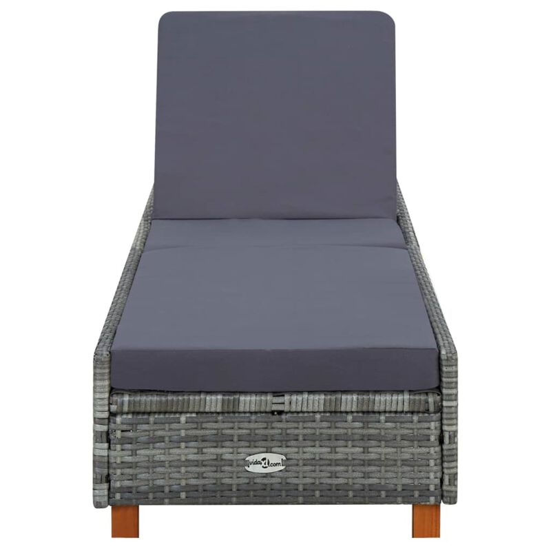 vidaXL Sunbed with Cushion Poly Rattan Gray