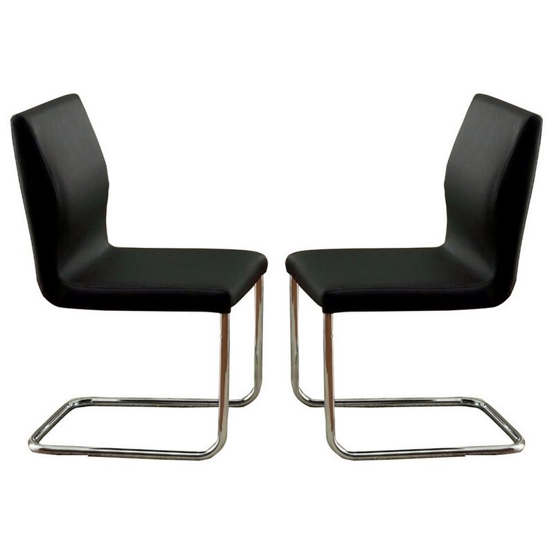 Lodia I Contemporary Side Chair With Black Pu, Set of 2-Benzara