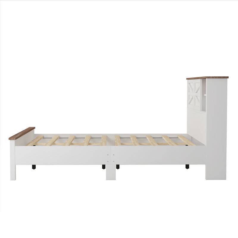 Merax Farmhouse Platform Bed with Charging Station