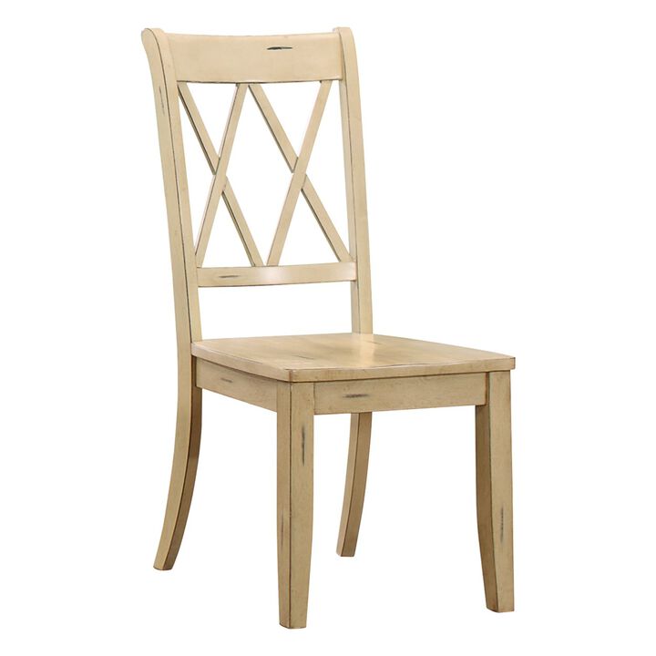 Casual Buttermilk Finish Side Chairs Set of 2 Pine Veneer Transitional Double-X Back Design Dining Room Furniture
