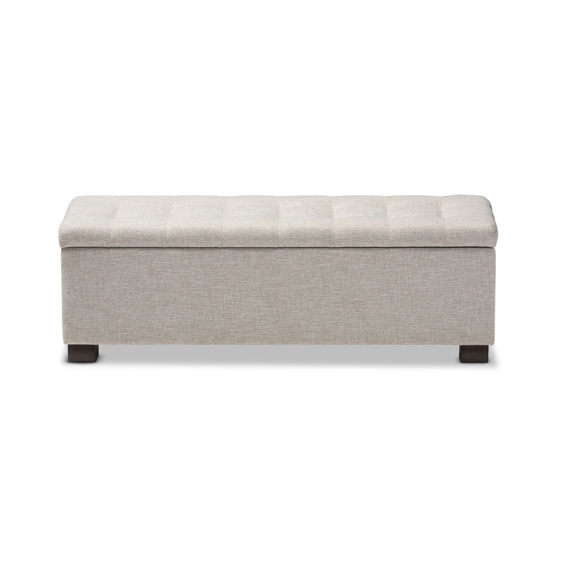 Baxton Studio Roanoke Modern and Contemporary Beige Fabric Upholstered Grid-Tufting Storage Ottoman Bench