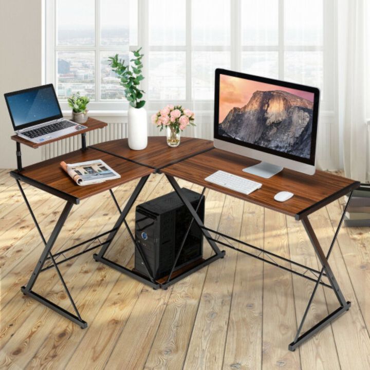 L-Shaped Desk Reversible Corner Computer Desk with Movable Shelf and CPU Stand