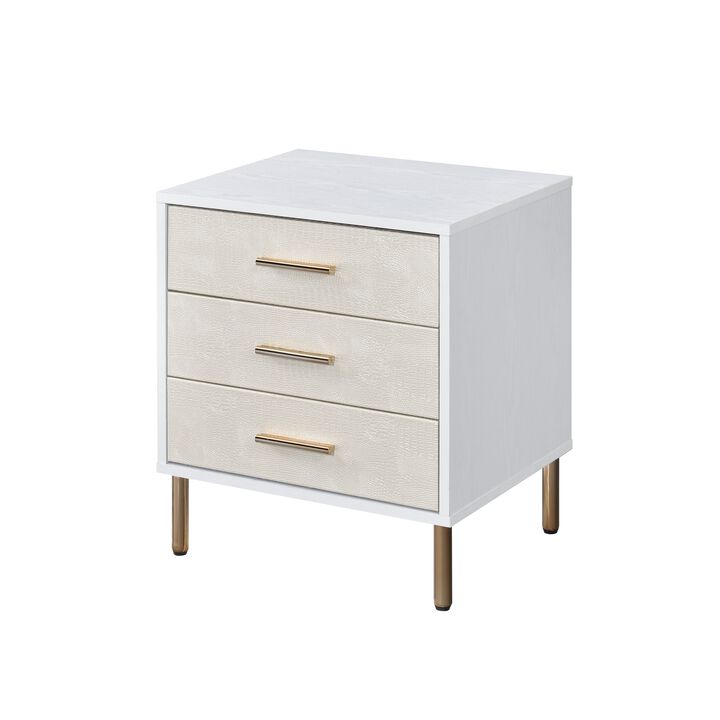 ACME Myles Nightstand, White, Champagne & Gold Finish