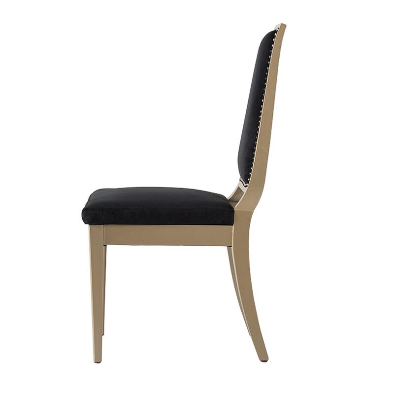 23 Inch Side Dining Chair, Black Soft Velvet Upholstery, Beige Rubberwood - Benzara