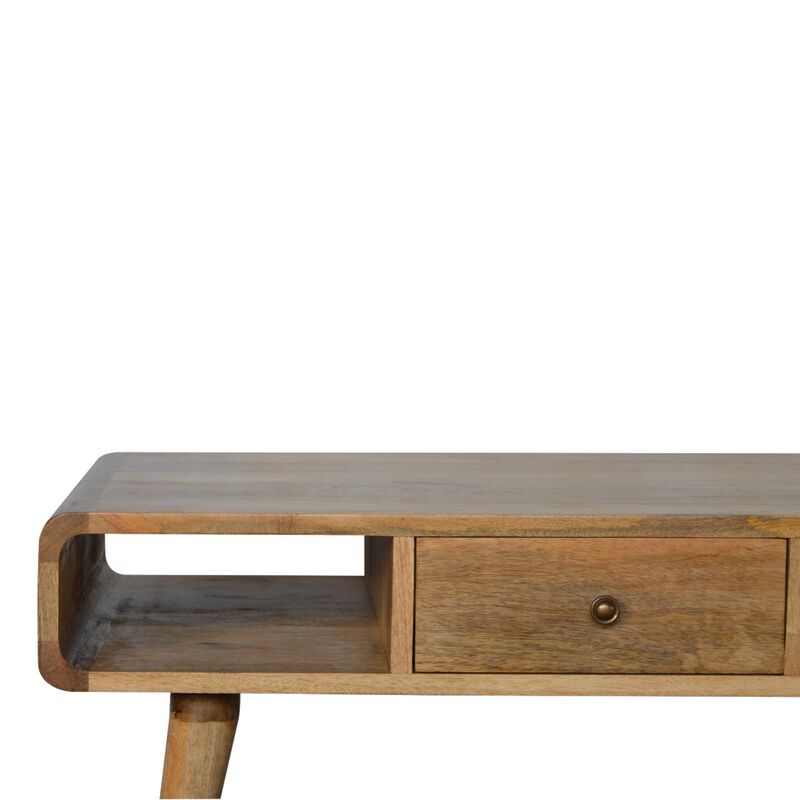 Curved  Solid Wood 2 Drawer Oak-ish Coffee Table