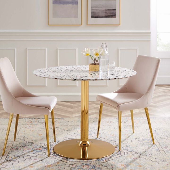 Modway - Verne 40" Round Terrazzo Dining Table Gold White